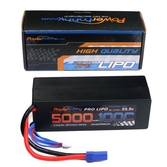 Power Hobby - 6S 22.2V 5000MAH 100C Hard Case Lipo Battery, w/ EC5 Connector