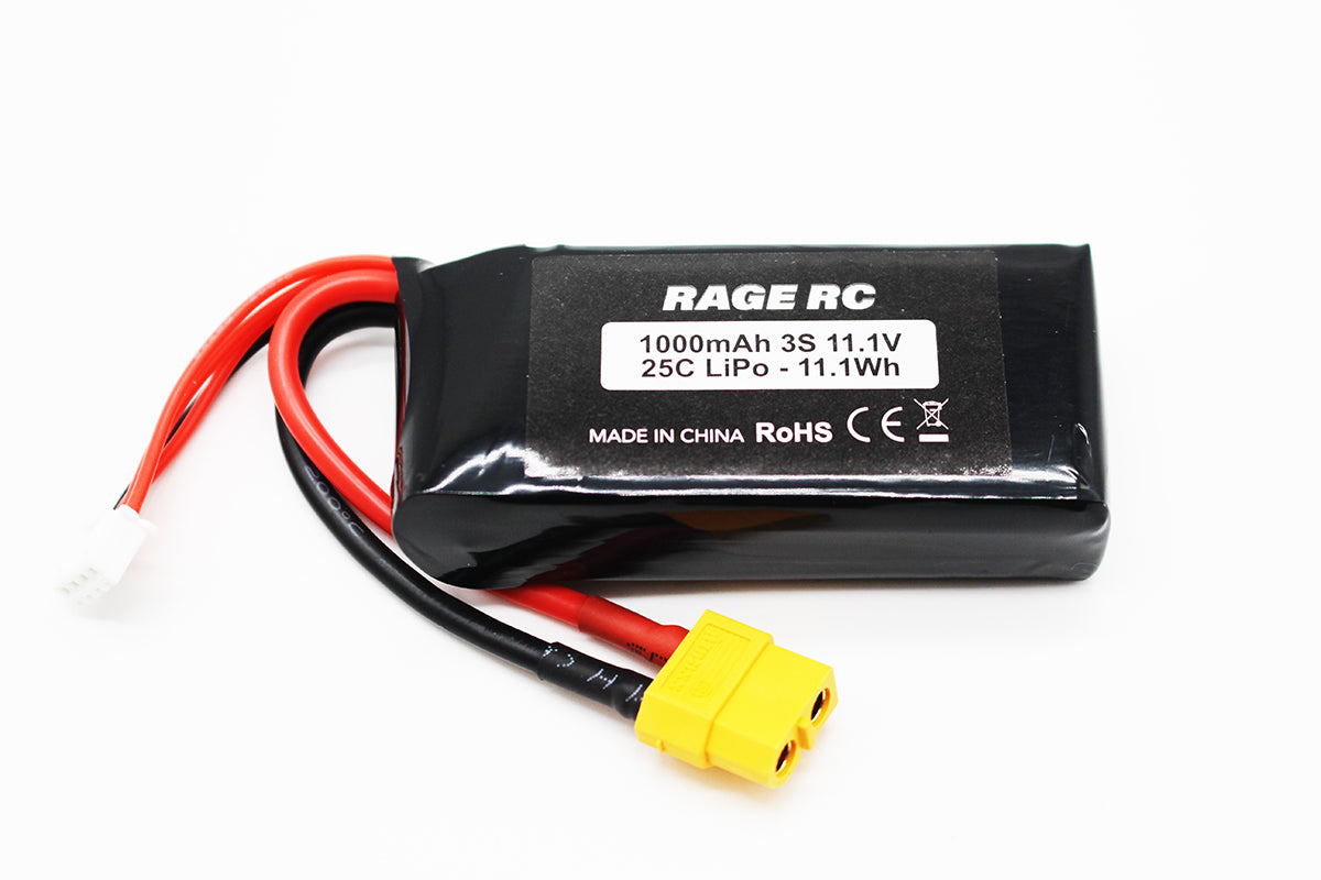 Rage R/C - 11.1V 3S 1000mAh LiPo Battery w/ XT60; LightWave 400BL