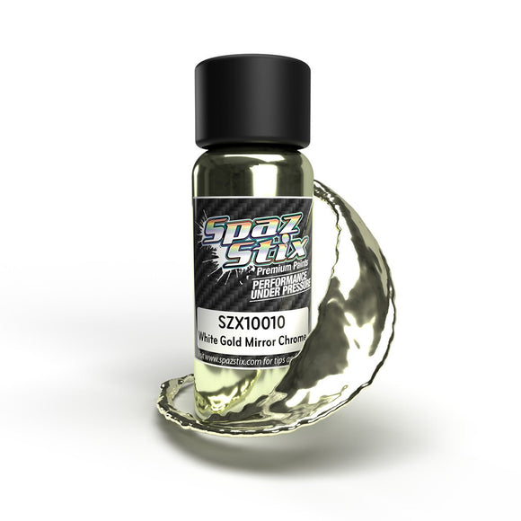 Spaz Stix - White Gold Mirror Chrome Airbrush Ready Paint, 2oz Bottle