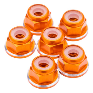 7075 Aluminum M3 Flanged Locknuts - Orange Shine - 6pcs