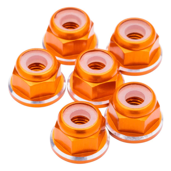 7075 Aluminum M3 Flanged Locknuts - Orange Shine - 6pcs