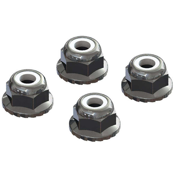 7mm Flanged Nyloc Locknut, Silver (4)