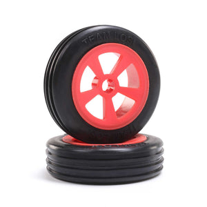 Rib Front Tires, Mounted, Red (2): Mini JRX2