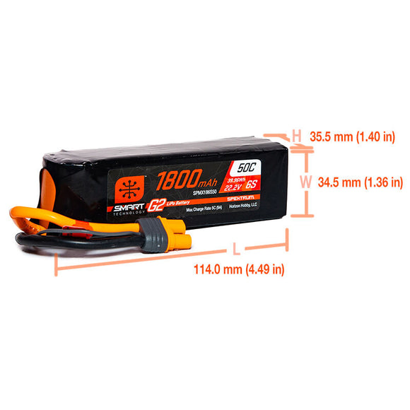 22.2V 1800mAh 6S 50C Smart G2 LiPo Battery: IC3