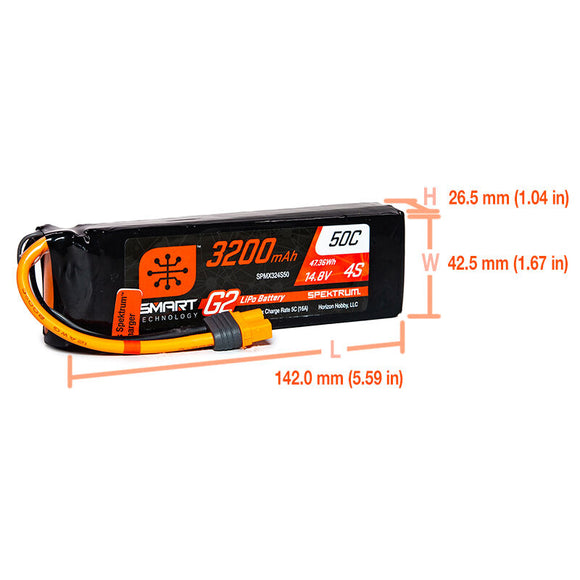 14.8V 3200mAh 4S 50C Smart G2 LiPo Battery: IC3