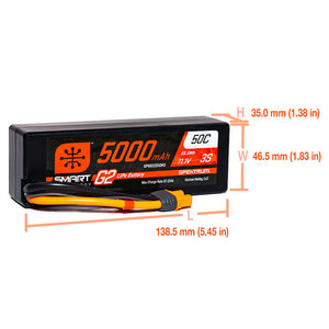 11.1V 5000mAh 3S 50C Smart G2 Hardcase LiPo Battery: IC3