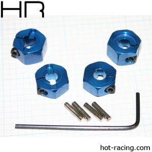 Blue Aluminum 12mm Wheel Hex, 2WD (4)