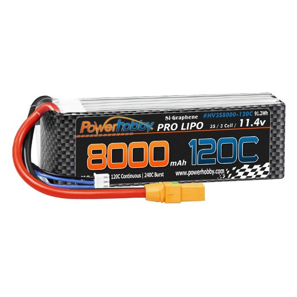 3S 11.4V 8000MAH 120C GRAPHENE + HV LIPO BATTERY W XT90 PLUG