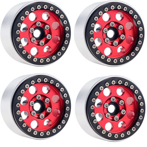 B2 Aluminum 1.9 Beadlock Wheels 9mm Hubs, Red, for 1/10