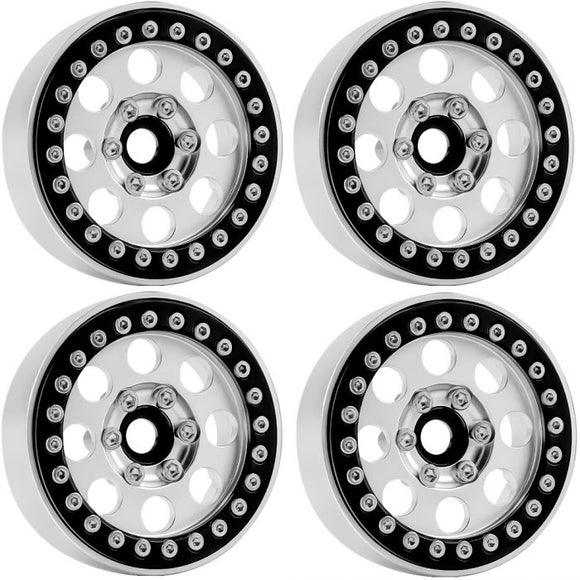 B2 Aluminum 1.9 Beadlock Wheels 9mm Hubs, Silver, for