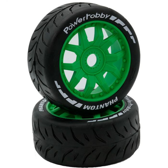 1/8 GT Phantom Belted Mounted Tires 17mm Medium Green Wheels